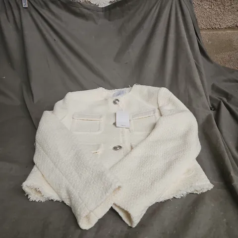 MANGO WOMEN'S BOUCLÉ JACKET – CREAM, SIZE S