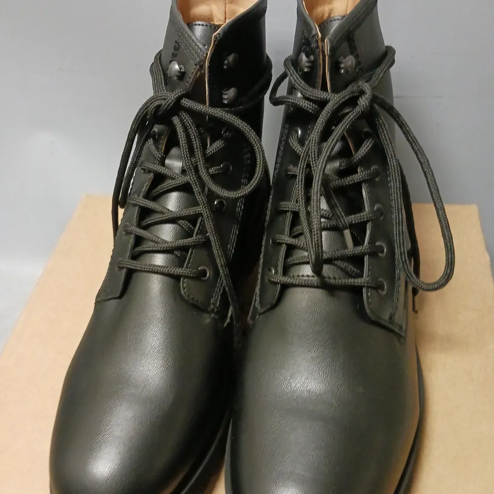 BOXED PAIR OF WILL'S VEGAN STORE RANGER BOOTS, BLACK - UK SIZE 10.5