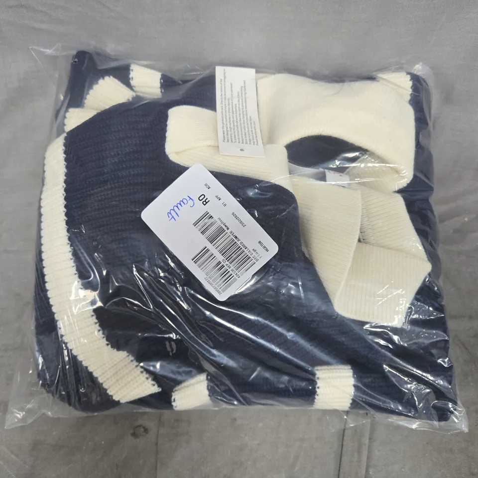 BAGGED DENIM & CO. COLLARED JUMPER IN NAVY/IVORY SIZE LARGE