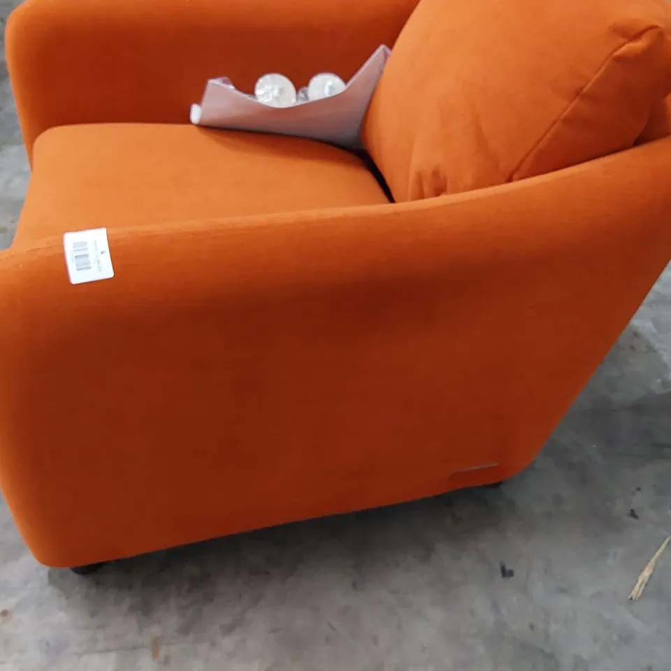 QUALITY BRITISH DESIGNER LOUNGE Co. TUB EASY CHAIR TANGARINE PLUSH FABRIC