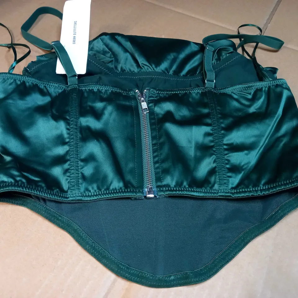 URBAN OUTFITTERS GREEN SATIN CROPPED TOP - SMALL