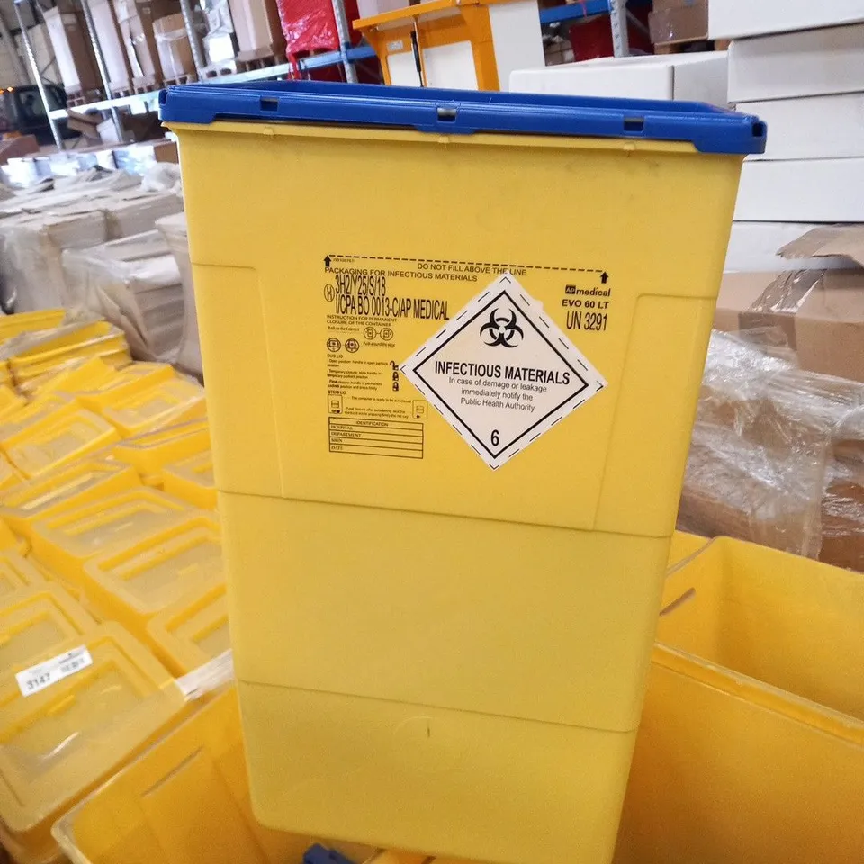 PALLET OF APPROXIMATELY 27 AP MEDICAL EVO 60 LT UN3291 INFECTIOUS MATERIAL BIN