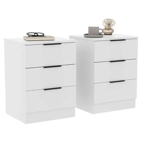 BOXED DESIGNS TREGA 3 DRAWER BEDSIDE CHEST SET OF 2, WHITE