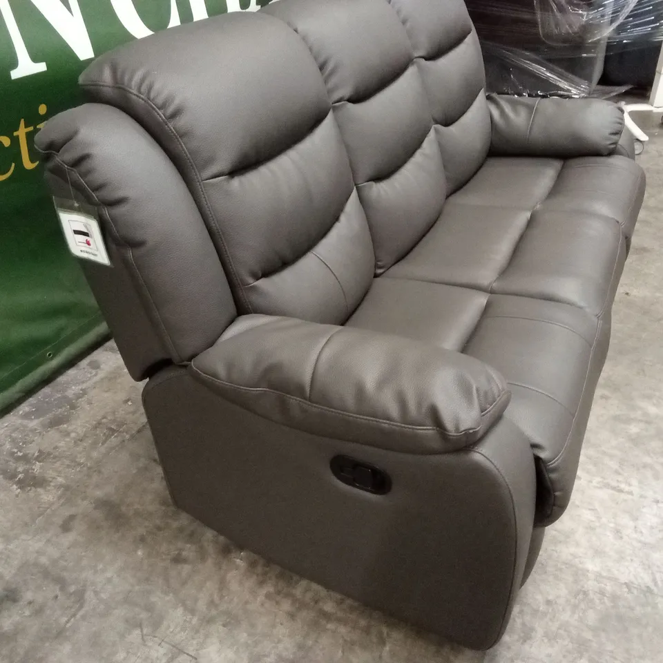 ROTHBURY LUXURY FAUX LEATHER HIGH BACK 3 SEATER MANUAL RECLINER SOFA - CHARCOAL 