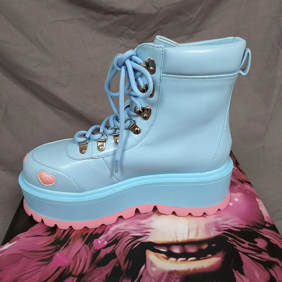 KOI CHIBI CHERUB KAWAII HEART BOOTS IN BLUE - UK 5