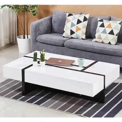 BOXED STORM COFFEE TABLE IN WHITE AND BLACK LEG HIGH GLOSS WITH 4 DRAWERS (2 BOXES)