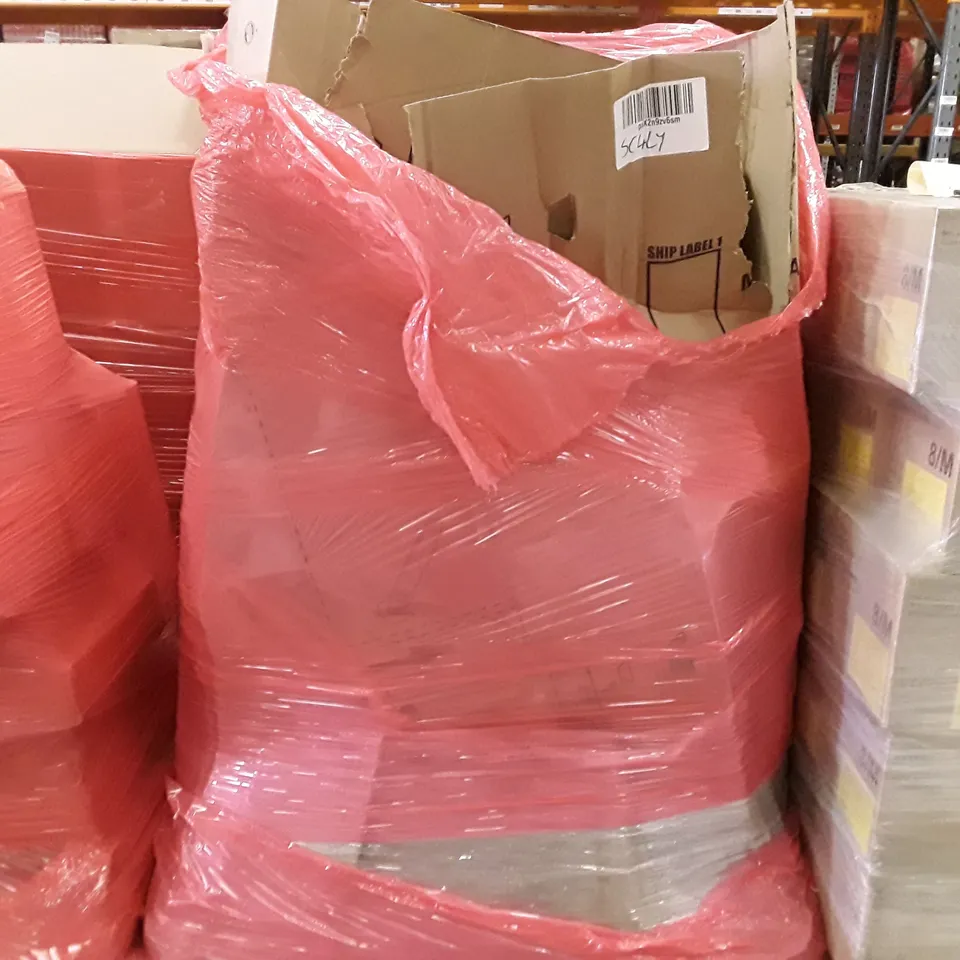 PALLET TO CONTAIN AN ASSORTMENT OF HOUSEHOLD ITEMS TO INCLUDE OFFICE CHAIR, ADVENT CALENDERS, FOOT REST AND POSTERS ECT