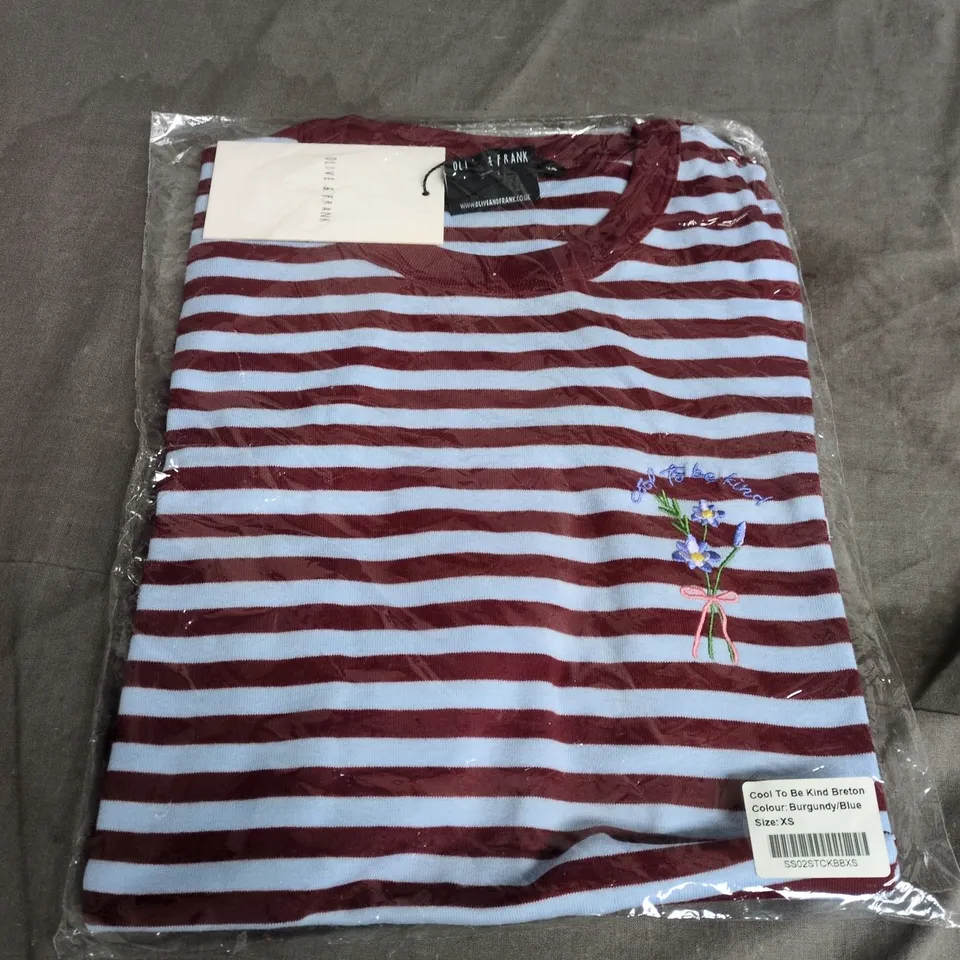 COOL TO BE KIND BRETON TOP – BURGUNDY/BLUE STRIPE – XS