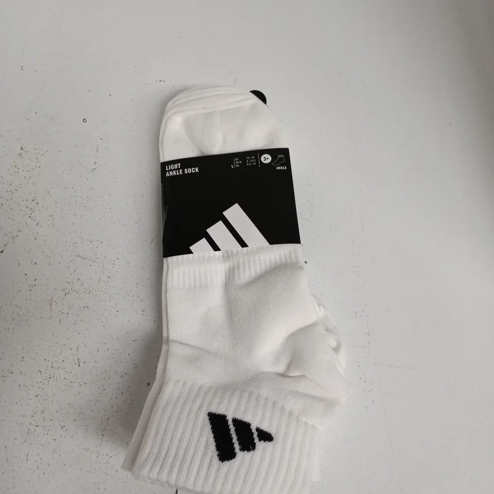 ADIDAS WHITE ANKLE SOCKS 3-PACK – SIZE L