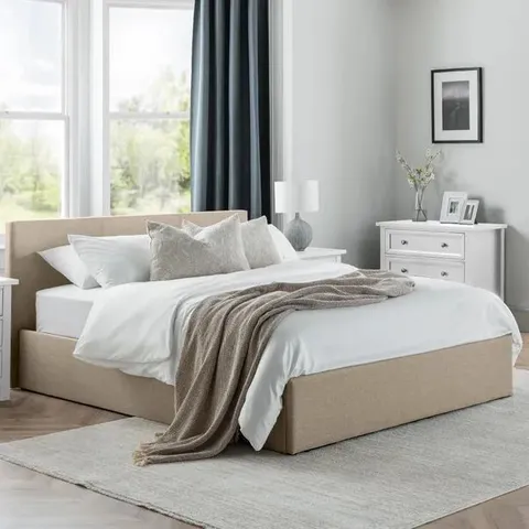 BOXED JULIAN BOWEN RIALTO 135cm OTTOMAN LIFT-UP STORAGE BED - OATMEAL (2 BOXES)