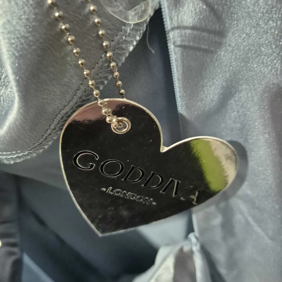 GODDIVA LONDON SATIN DRAPED DRESS, LIGHT BLUE – UK 14