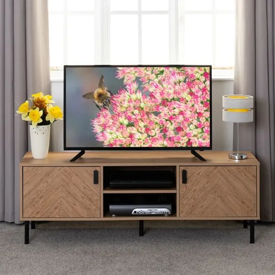BOXED LEON 2 DOOR TV UNIT STAND OAK EFFECT (1 BOX)