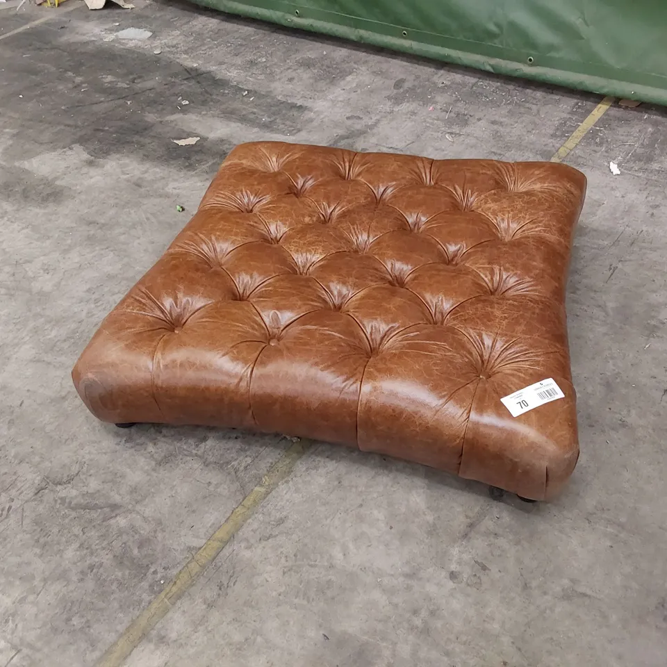 QUALITY DESIGNER PALACE BUTTONED BROWN LEATHER FOOTSTOOL 
