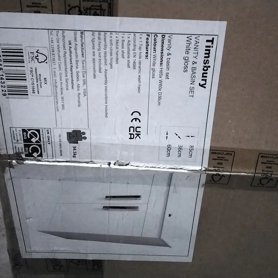 BOXED TIMSBURY VANITY & BASIN SET IN WHITE GLOSS
