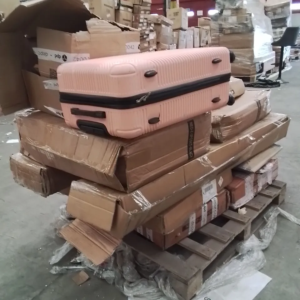 PALLET CONTAINING NEO PRODUCTS SUCH AS;LED PARASOL,NEO CARTS,AIR CONDITIONING UNIT,SUITCASE,SUN LOUNGERS