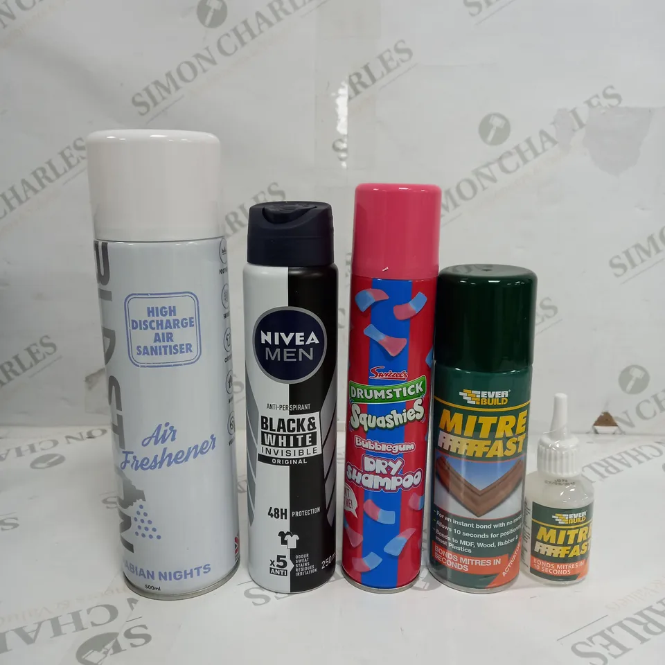 BOX OF APPROX 15 ASSORTED LIQUIDS TO INCLUDE - SQUASHIES DRY SHAMPOO, NIVEA DEODORANT, BLAST AIR FRESHNER ETC