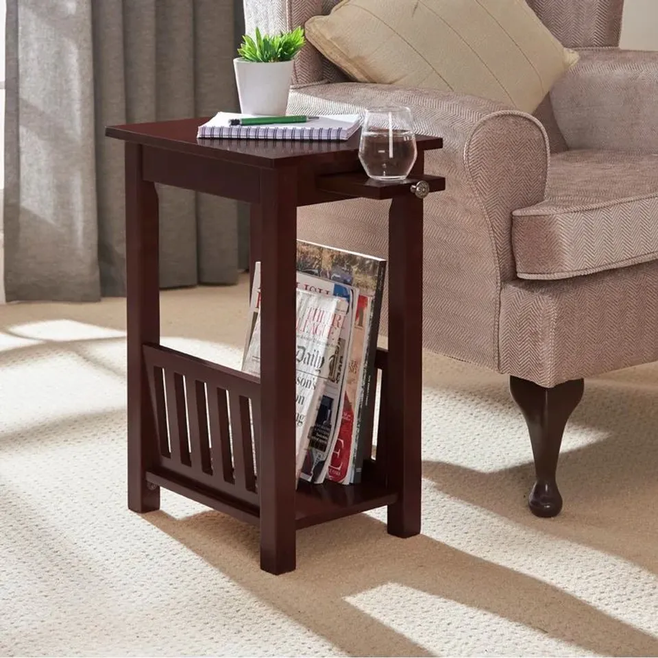 BOXED KRYSTAL MAGAZINE RACK WITH DRAWER IN DARK WOOD