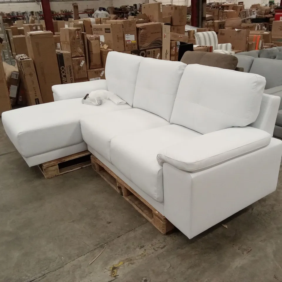KANSAS L-SHAPE CORNER SOFA, WHITE PREMIUM FAUX LEATHER