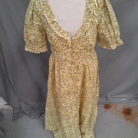 NOBODY'S CHILD FLOSSIE MIDAXI DRESS YELLOW DITSY SIZE 12