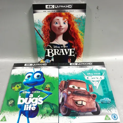 3 X ASSORTED SEALED DISNEY 4K ULTRA HD BLU-RAYS TO INCLUDE BRAVE, CARS 2, A BUGS LIFE ETC