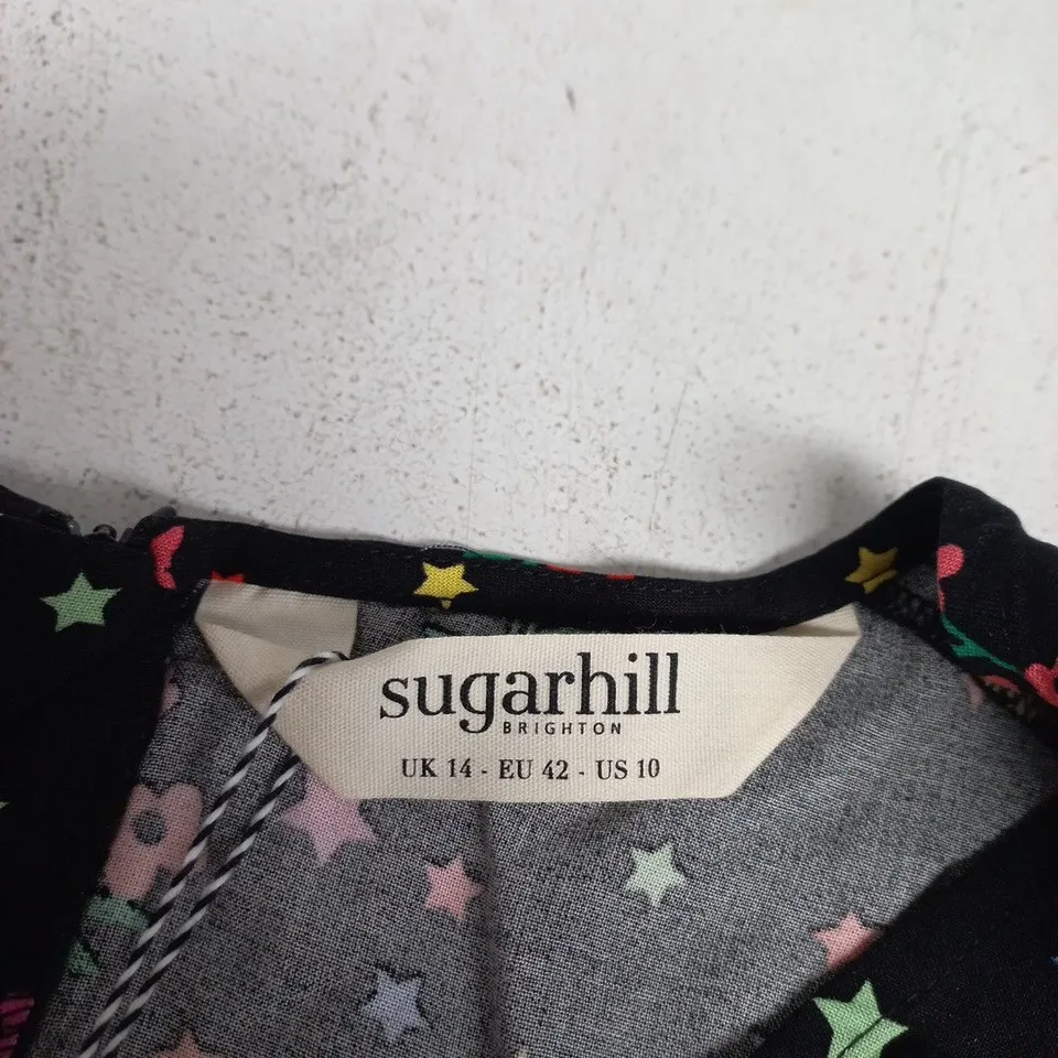 SUGARHILL BRIGHTON MARYJANE MIDI DRESS – BLACK WITH RAINBOW STARS, UK 14