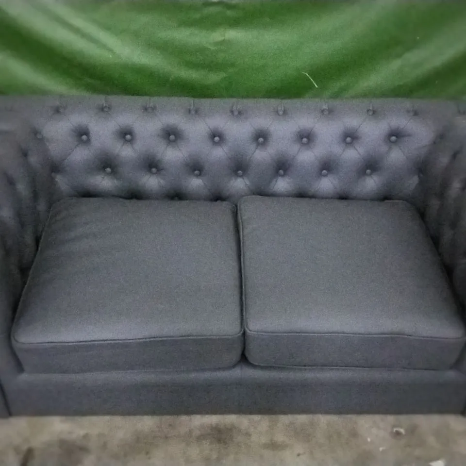 DESIGNER DARK GREY LEATHER CHESTERFIELD STYLE 2 SEATER SOFA