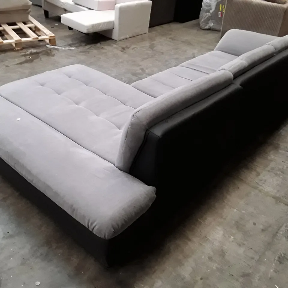 QUALITY DESIGNER DANIYAR CORNER SOFA BED - GREY FABRIC/BLACK LEATHER