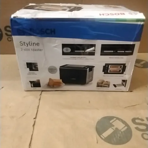 BOSCH STYLINE COMPACT TAT8613NGB 2 SLOT STAINLESS STEEL TOASTER WITH 9 BROWNING LEVELS INCLUDING DEFROST AND REHEAT - BLACK