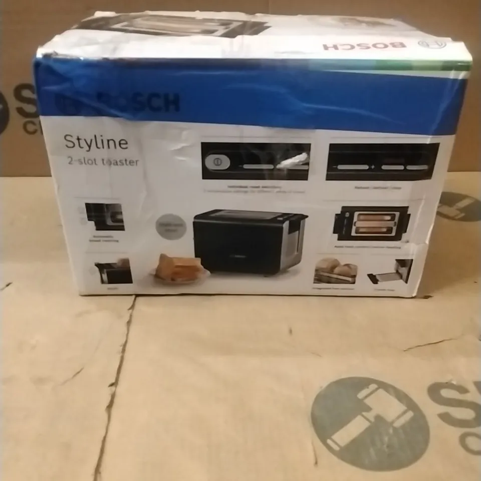 BOSCH STYLINE COMPACT TAT8613NGB 2 SLOT STAINLESS STEEL TOASTER WITH 9 BROWNING LEVELS INCLUDING DEFROST AND REHEAT - BLACK