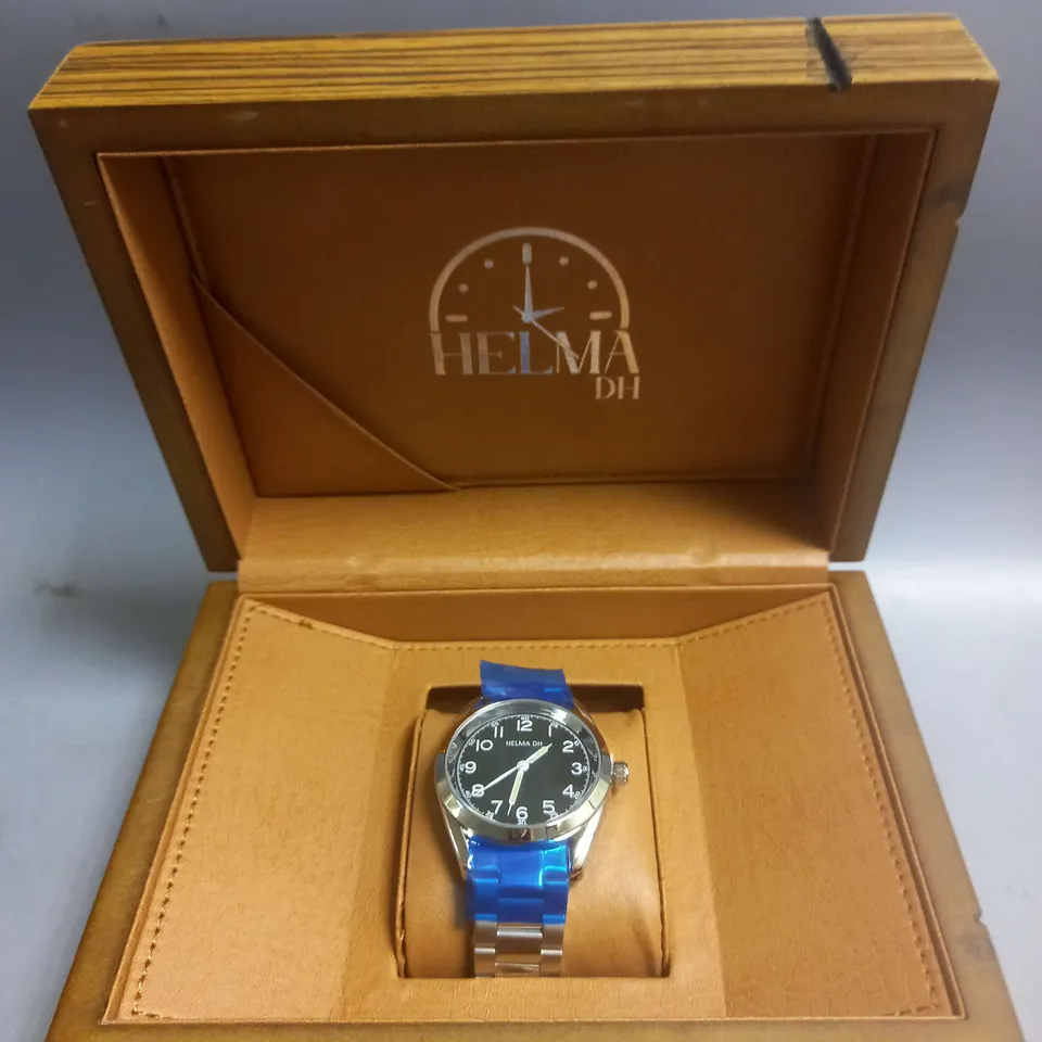 BOXED HELMA DH WATCH WITH GREEN FACE IN SILVER