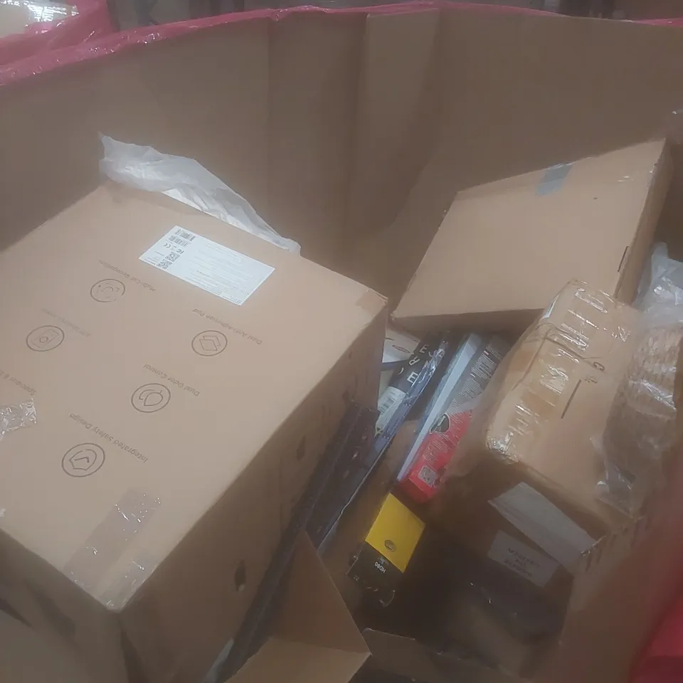 PALLET OF ASSORTED HOUSEHOLD GOODS AND PRODUCTS TO INCLUDE; VIYNL FLOOR CUTTER, TV MOUNT STAND, COMPUTER KEYBOARD, FOOT MASSAGER ETC 