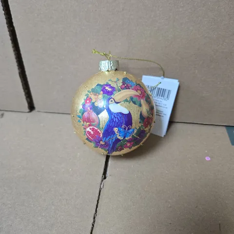 BOX OF 8 X 12 GISELA GRAHAM GOLD CHRISTMAS HANGING ORNAMENTS WITH TOUCAN DESIGN BOXED