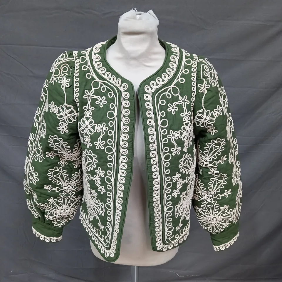 SEZANE KHAKI PADDED CLIP JACKET - SIZE 36