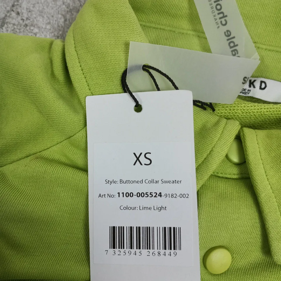 NA-KD BUTTONED COLLAR SWEATER – LIME GREEN, XS