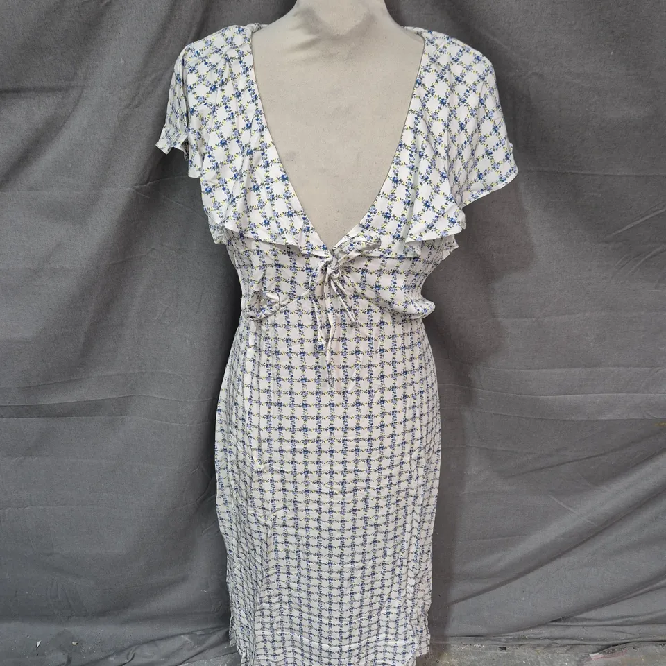 NOBODY'S CHILD ELOUISE MIDI DRESS CHERIE DITSY WHITE – UK 14