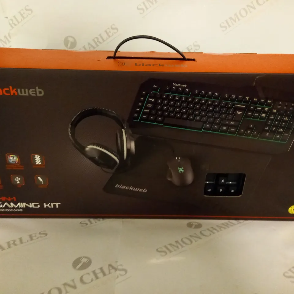 BOX OF 2 BLACKWEB 4-IN-1 GAMING KITS INCLUDING WIRED KEYBOARD, WIRED MOUSE AND HEADSET