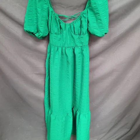 STRADIVARIUS GREEN PUFF-SLEEVE DRESS SIZE S