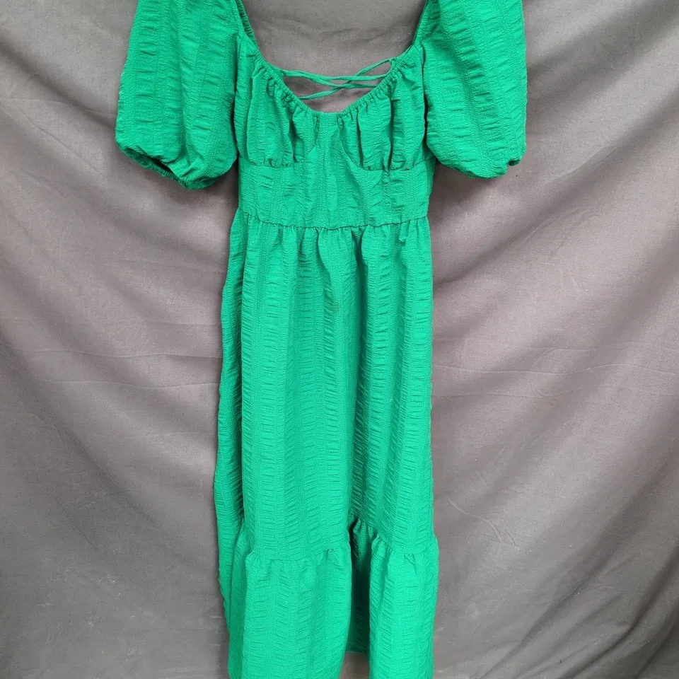 STRADIVARIUS GREEN PUFF-SLEEVE DRESS SIZE S