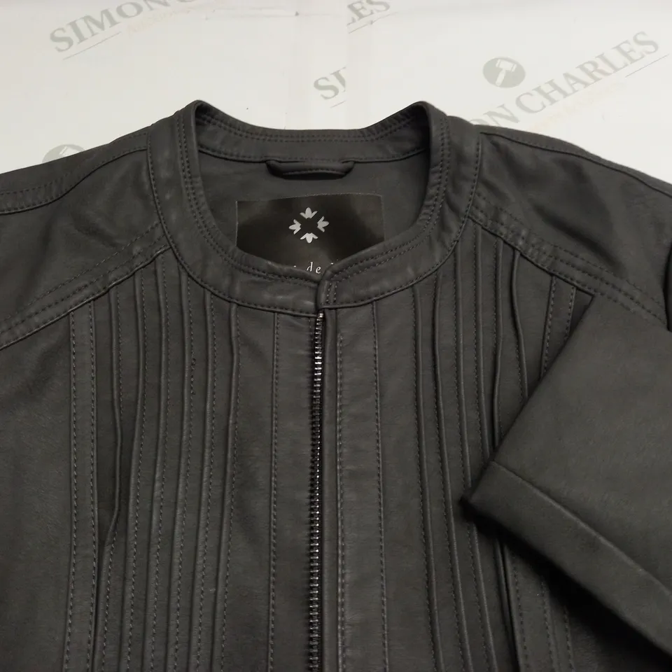 MAISON DE NIMES FAUX GREY LEATHER JACKET - UK 12