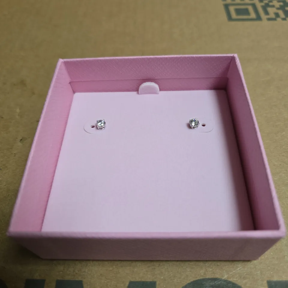 SWAROVSKI CUBIC ZIRCONIA ROUND STUD EARRINGS IN PINK PRESENTATION BOX
