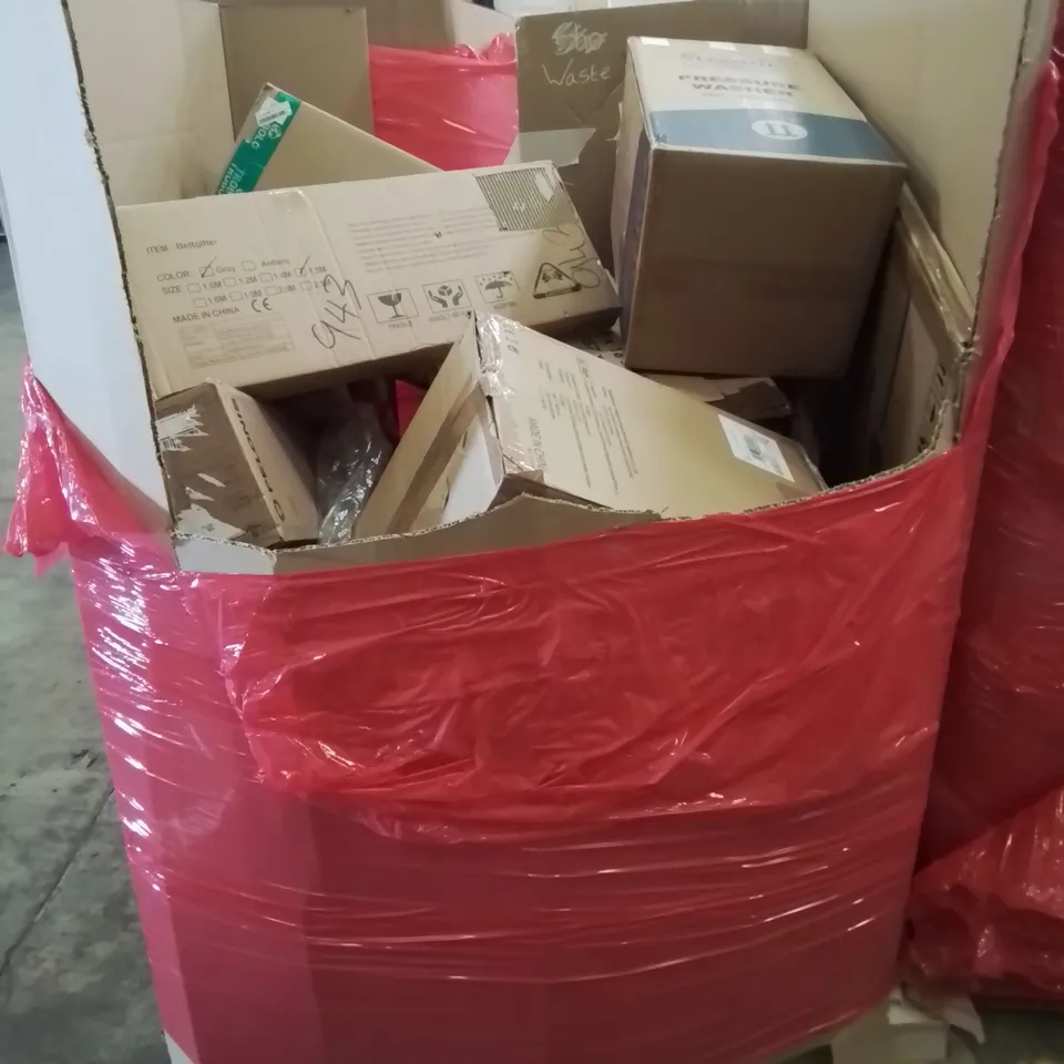 PALLET CONTAINING VARIOUS ITEMS TO INCLUDE PRESSURE WASHER, ELECTRIC COOL BOX ETC. 