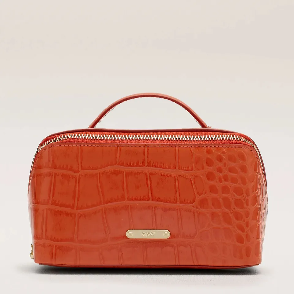 RUTH LANGSFORD LAY FLAT LEATHER MAKE UP BAG