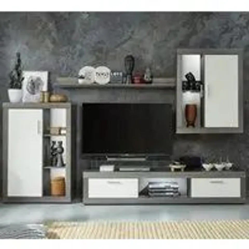 BOXED JAZZ LED LIVING ROOM FURNITURE SET IN WHITE AND SMOKEY SILVER (2 BOXES)