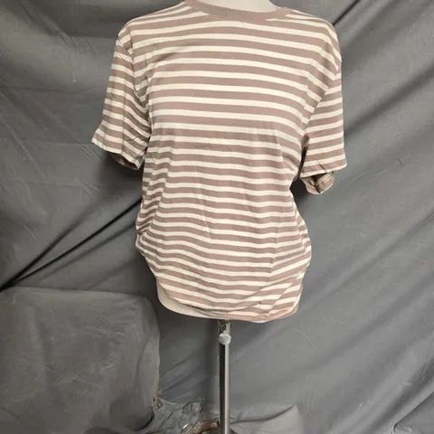 FRENCH CONNECTION DYE STRIPES TEE SHIRT TAUPE/STONE  LARGE 