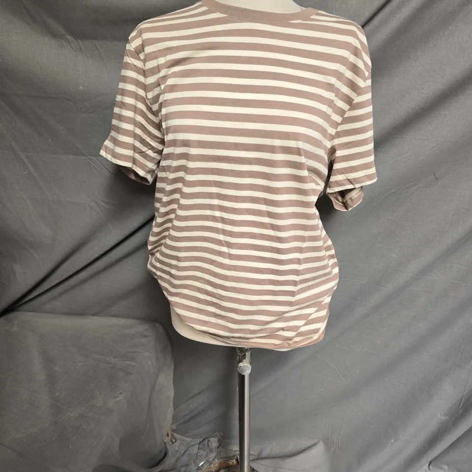FRENCH CONNECTION DYE STRIPES TEE SHIRT TAUPE/STONE  LARGE 