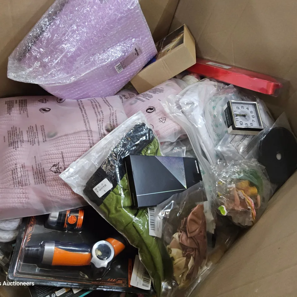 PALLET CONTAINING 6 BOXES OF ASSORTED ITEMS, TO INCLUDE, PHONE CASES, HOSE SPRAY ATTACHMENT, MOTION SENSOR LIGHT, CLOTHING ITEMS,DESK TIDY, CUSHION COVERS, BIRTHDAY KITS, SPRAY BOTTLES.