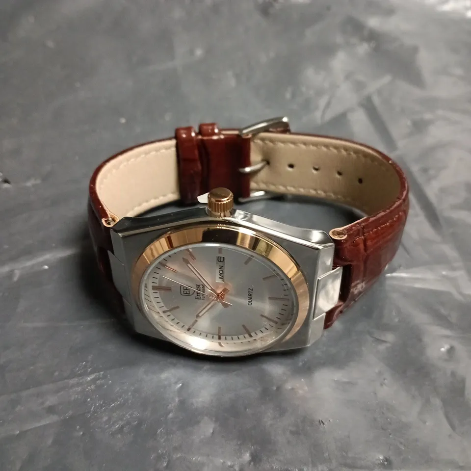 MENS ERNEST FERDINAND WATCH – DAY DATE CALENDAR DIAL – LEATHER STRAP