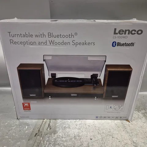 BOXED LENCO LS-100WD BELT DRIVE TURNTABLE WITH WOODEN SPEAKERS