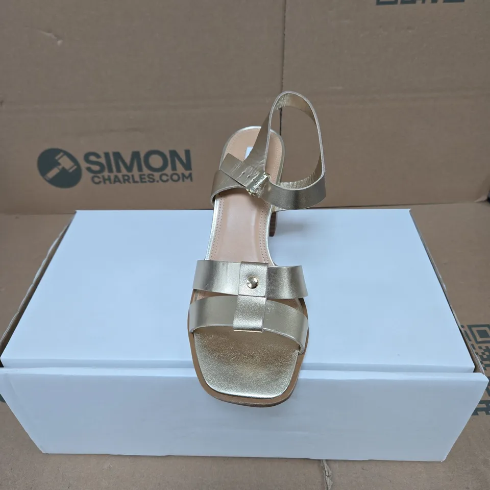 DUNE LONDON JESSIA BLOCK HEEL SANDALS GOLD SIZE 6
