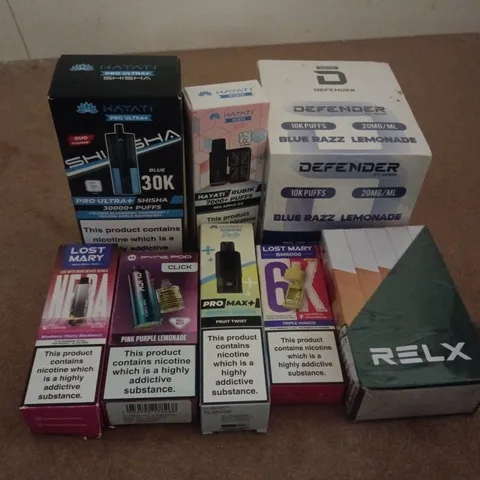 APPROXIMATELY 20 ASSORTED E-CIGARETTE PRODUCTS TO INCLUDE BRANDS SUCH AS HAYATI, LOST MARY, PYNE POD, ETC - COLLECTION ONLY